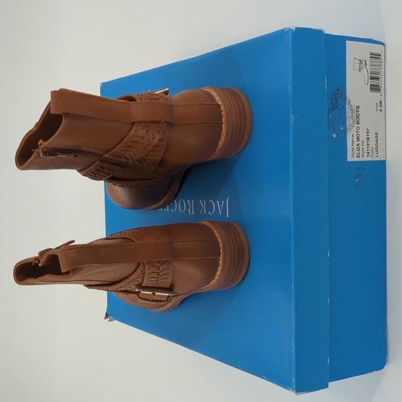 Jack Rogers Moto Booties Eliza Brown Braided Strap Ankle Boots 6.5 🔥👢 NWT - Picture 5 of 9